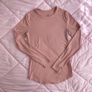 Pink Ribbed Long Sleeve Crew Neck Top